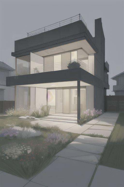 1 modern house architect sketch,  grasses,  light on Tensor.Art
