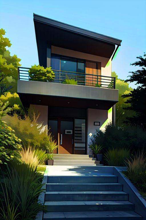 1 modern house architect sketch,  grasses,  simple background on Tensor.Art