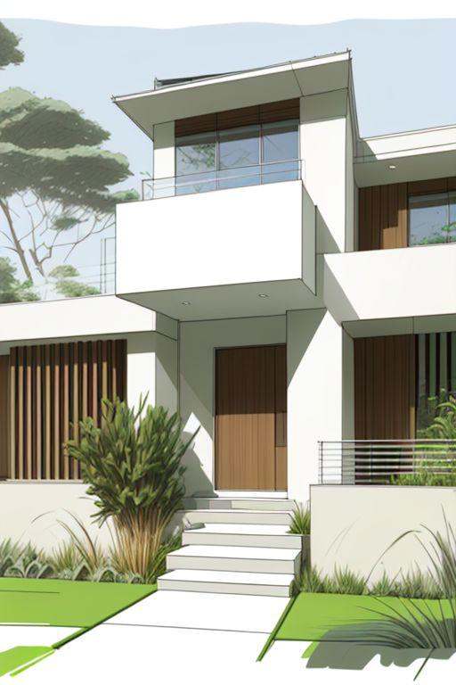 1 modern house architect sketch,  grasses,  simple background on Tensor.Art