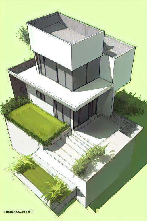 1 modern house architect sketch,  grasses,  simple background on Tensor.Art
