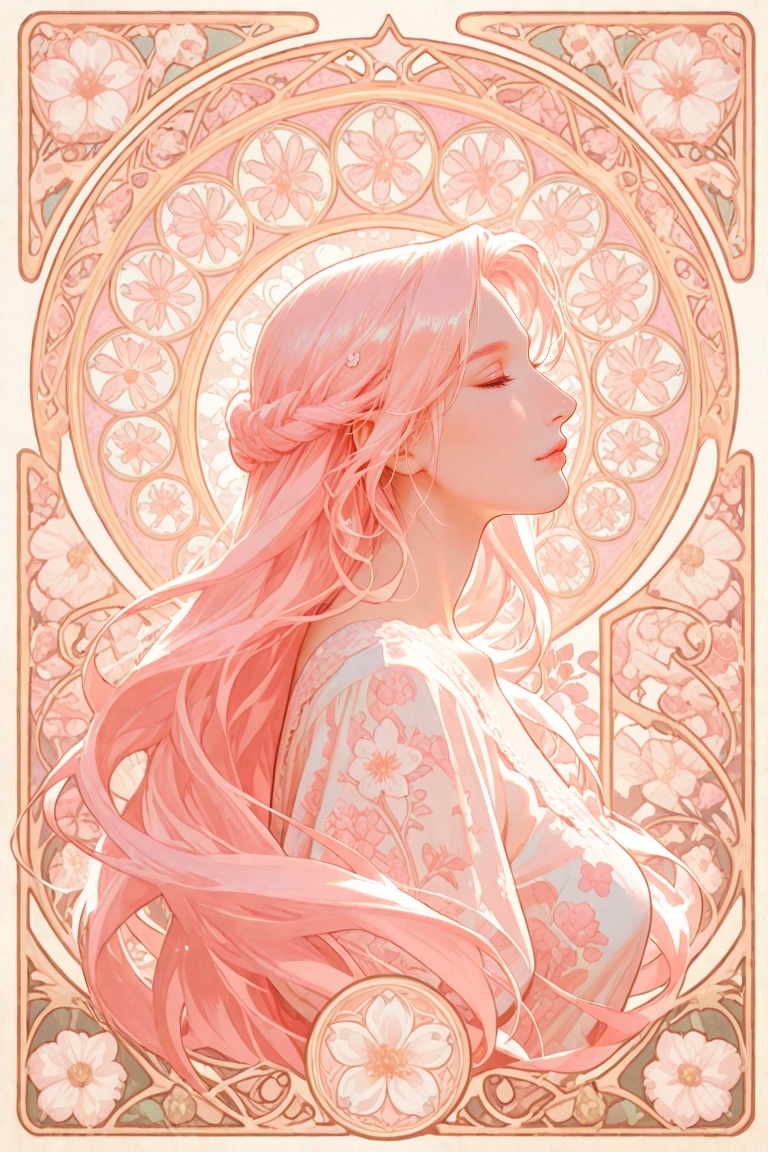 (art nouveau style),  decorative border,  floral patterns on Tensor.Art