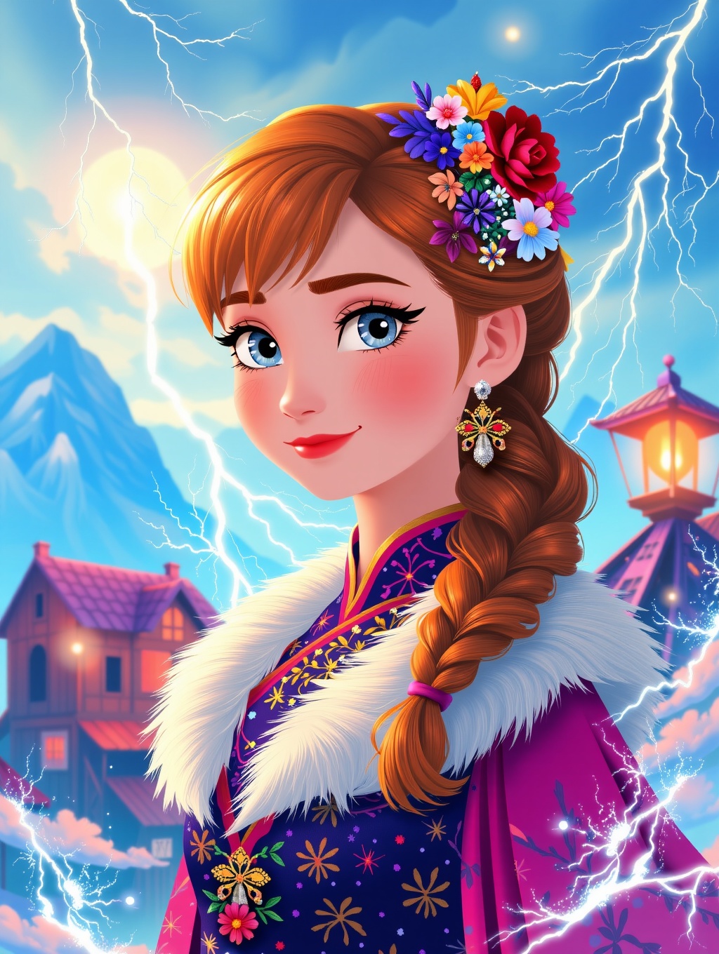 digital art,  broad-shouldered Song Dynasty Anna from Frozen,  Pop Fur collar on Tensor.Art