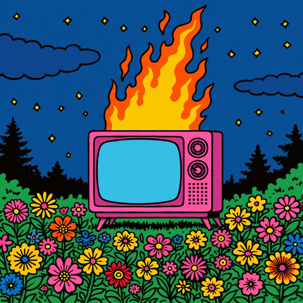 Intricate details and fine line work,  comic illustration,  and thick black outlines depict a vibrant and colorful scene w...