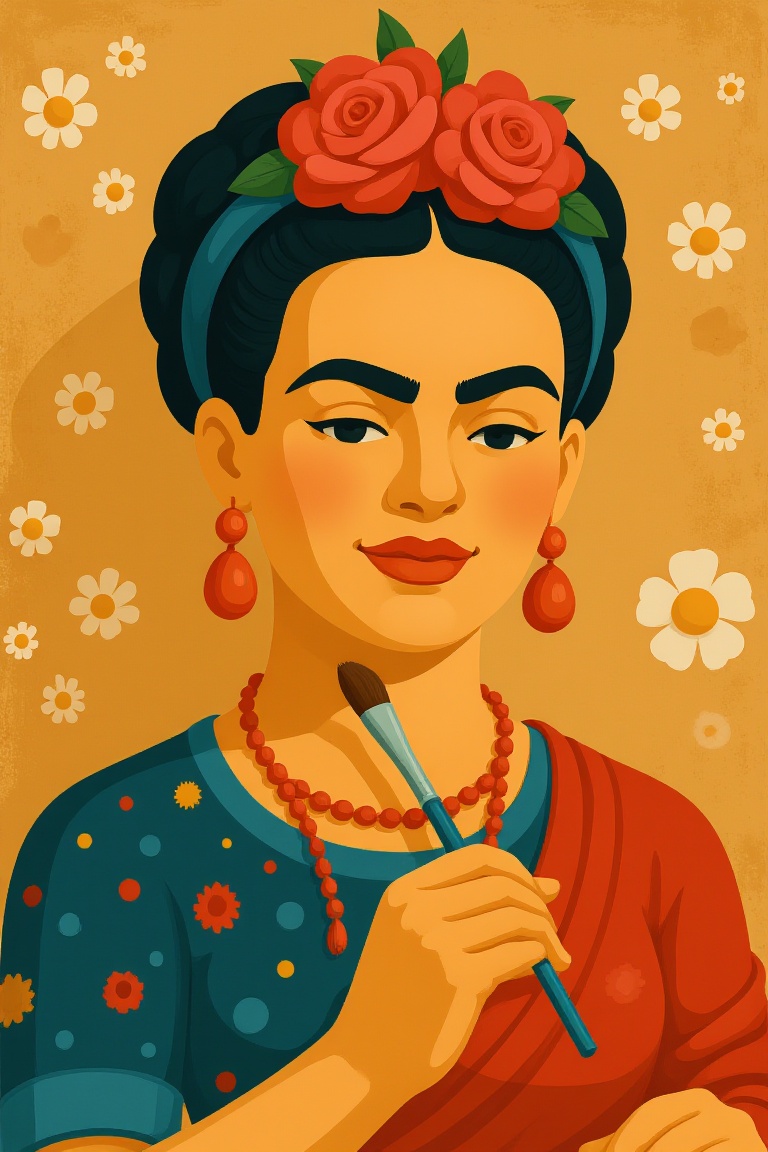 Frida Kahlo painting her self ,  vectorart on Tensor.Art