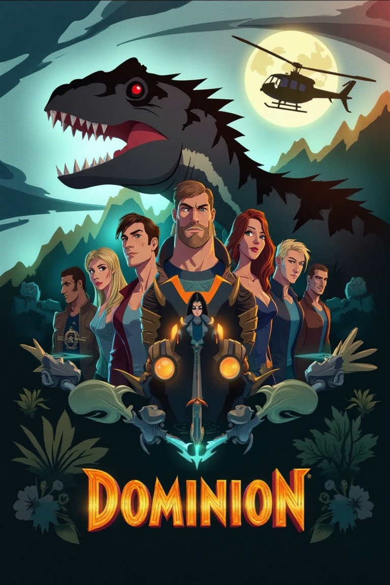 poster_dominion style,  epic cartoon-style poster,  group of legacy and new characters on Tensor.Art
