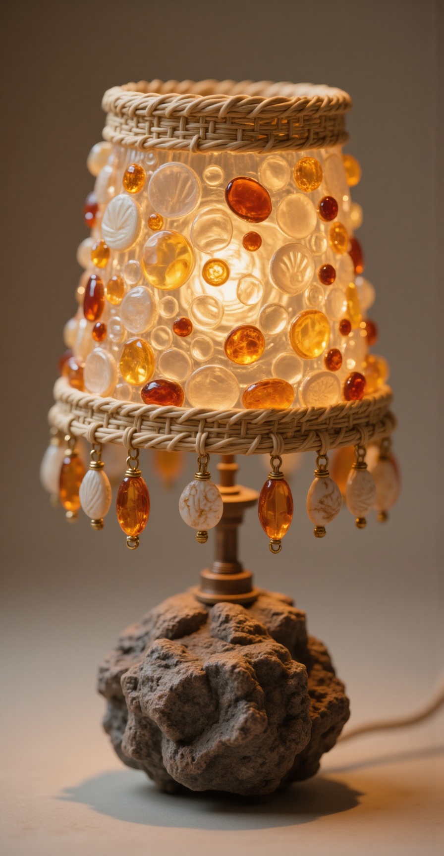 Natural and Decorative Mixed Materials,  Starlight rattan-glass lamp,  hand-woven vine frame with translucent glass glaze...
