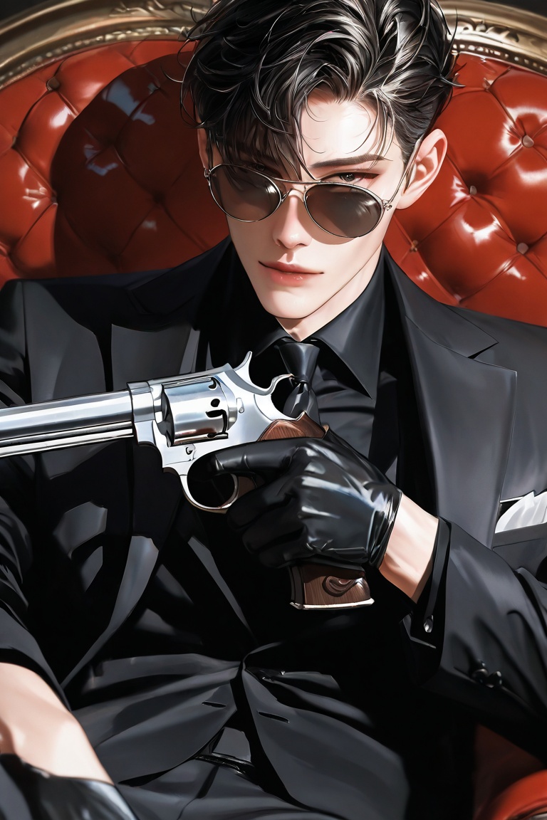 1man,  black shirt,  black suit on Tensor.Art