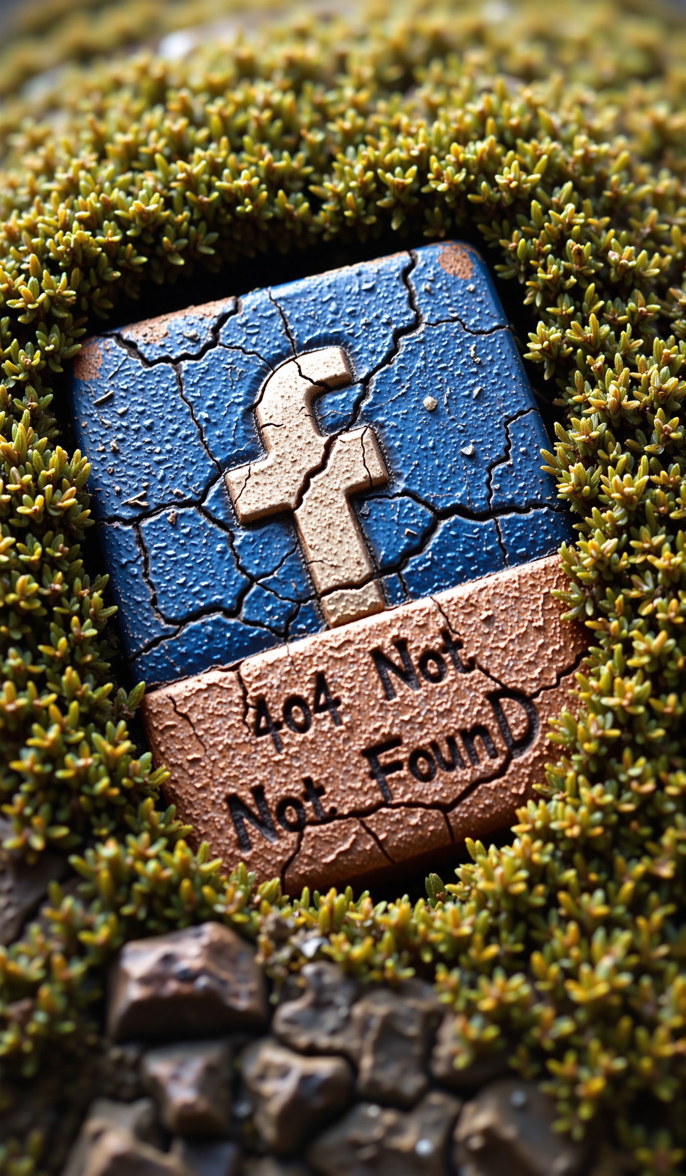 A close-up,  hyperrealistic shot of the Facebook logo icon,  its iconic blue replaced by a weathered on Tensor.Art