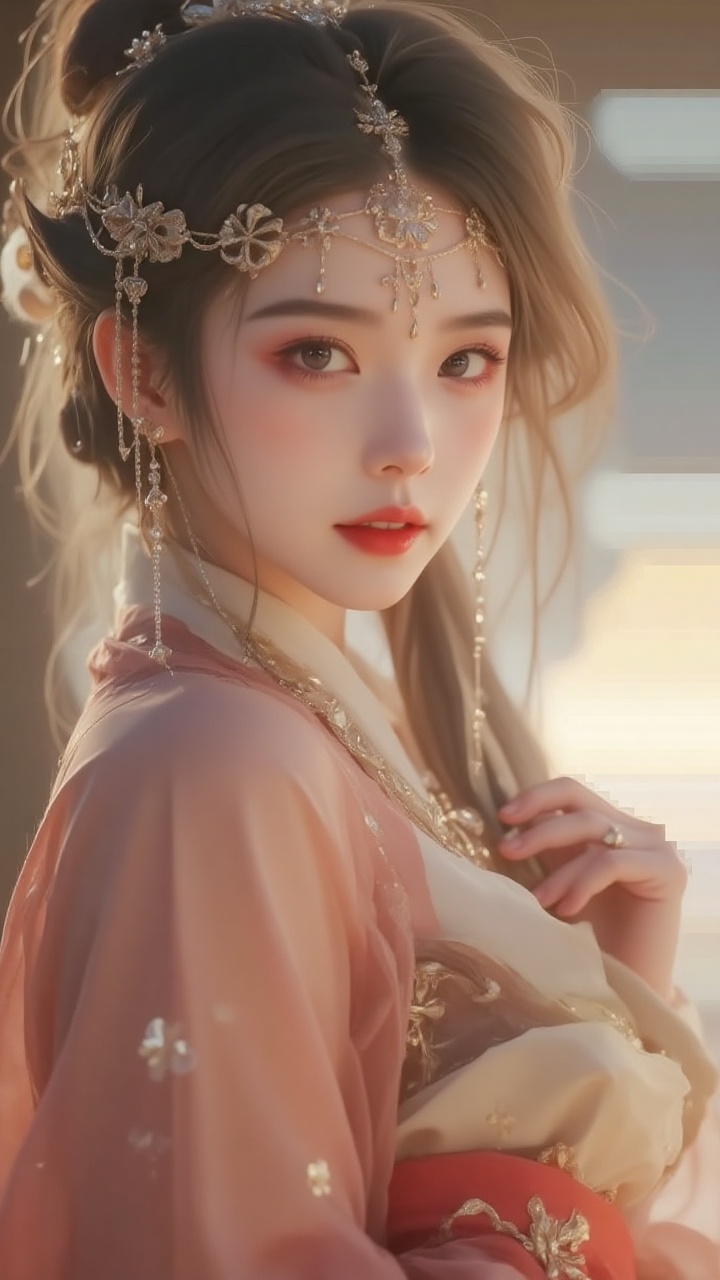 A photo of a woman,  hip up,  hanfu on Tensor.Art