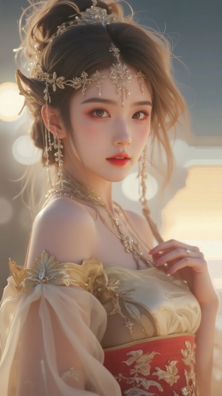 A photo of a woman,  hip up,  hanfu on Tensor.Art