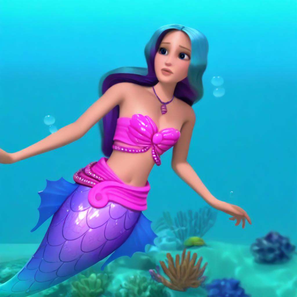 barbie,  mermaid,  vivid cerulean blue hair on Tensor.Art