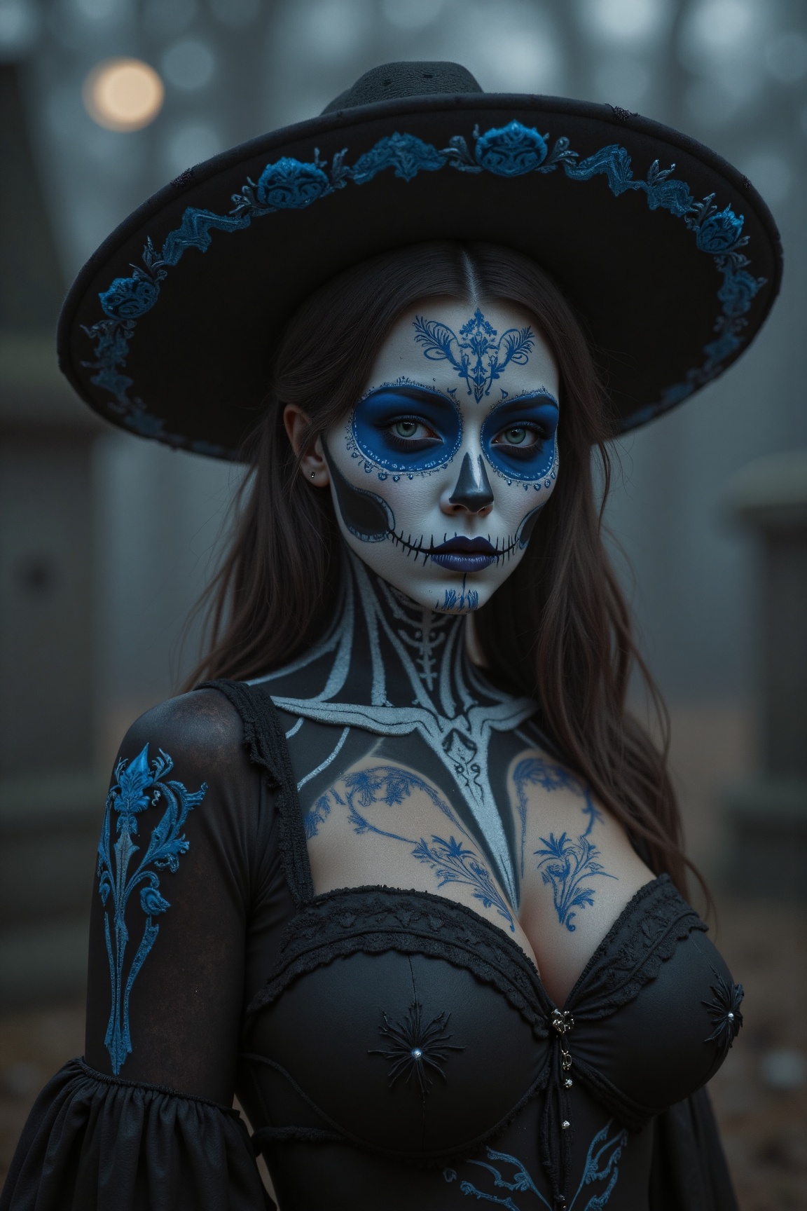 This is a highly detailed d0td91rl style digital illustration of,  full body potrait of a woman with Catrina make up,  dia...