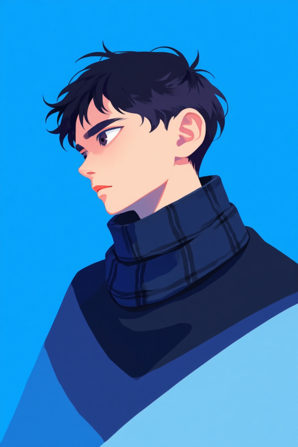 ddd Flat illustration The image depicts a stylized illustration of a young person with short dark hair and a contemplative...