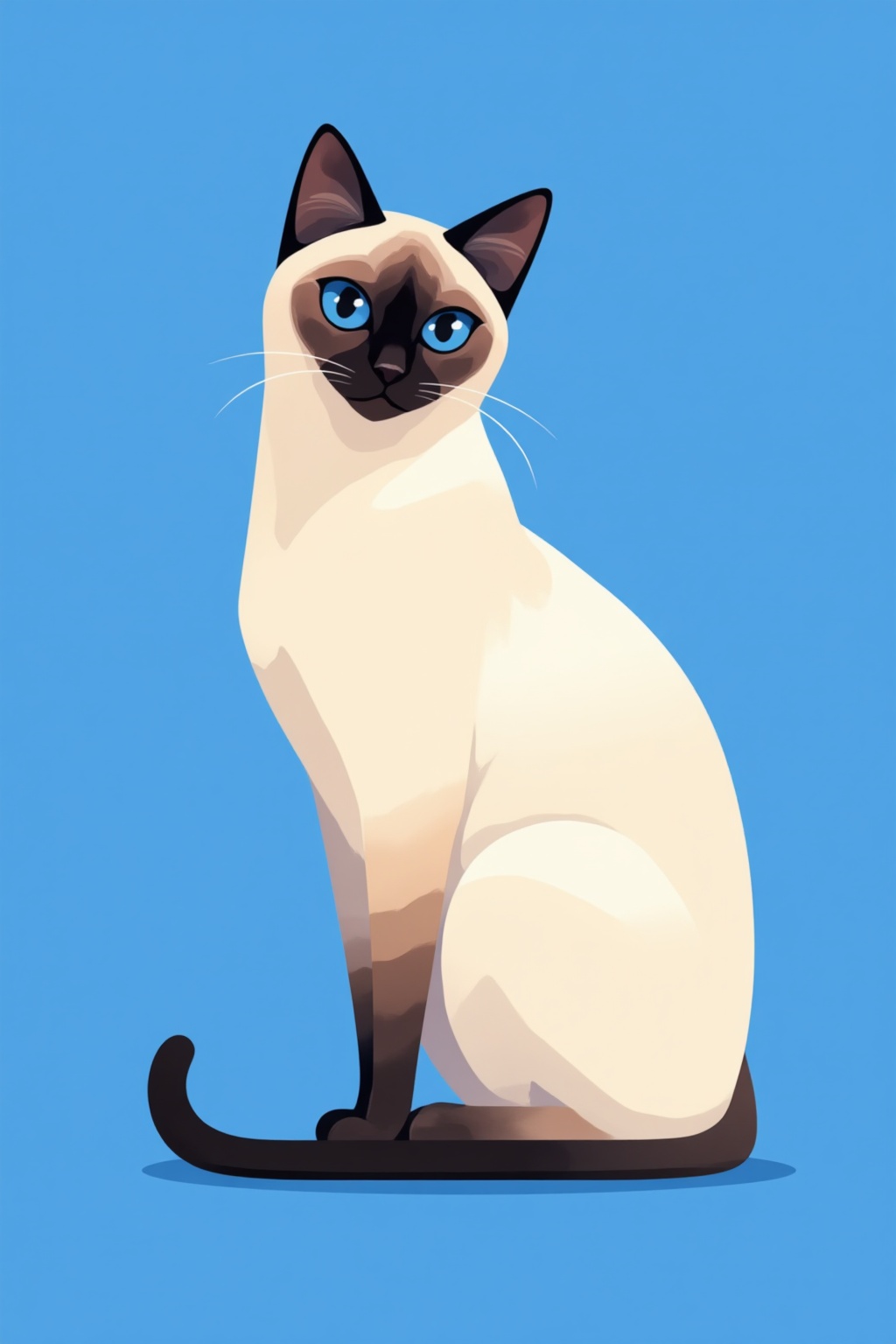 ddd Flat illustration The image depicts a stylized illustration of a Siamese cat. The cat is sitting upright against a sol...