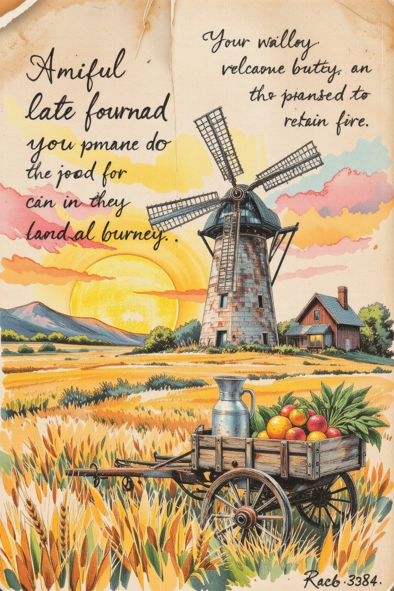 Exquisite Junk Journal full spread with calligraphic accents: Design a soul-stirring watercolor illustration portraying a...