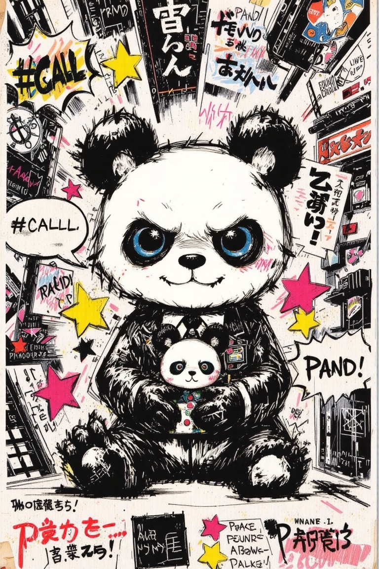 The image features a cartoon-style character resembling a panda bear,  sitting upright with a mischievous grin. The panda...