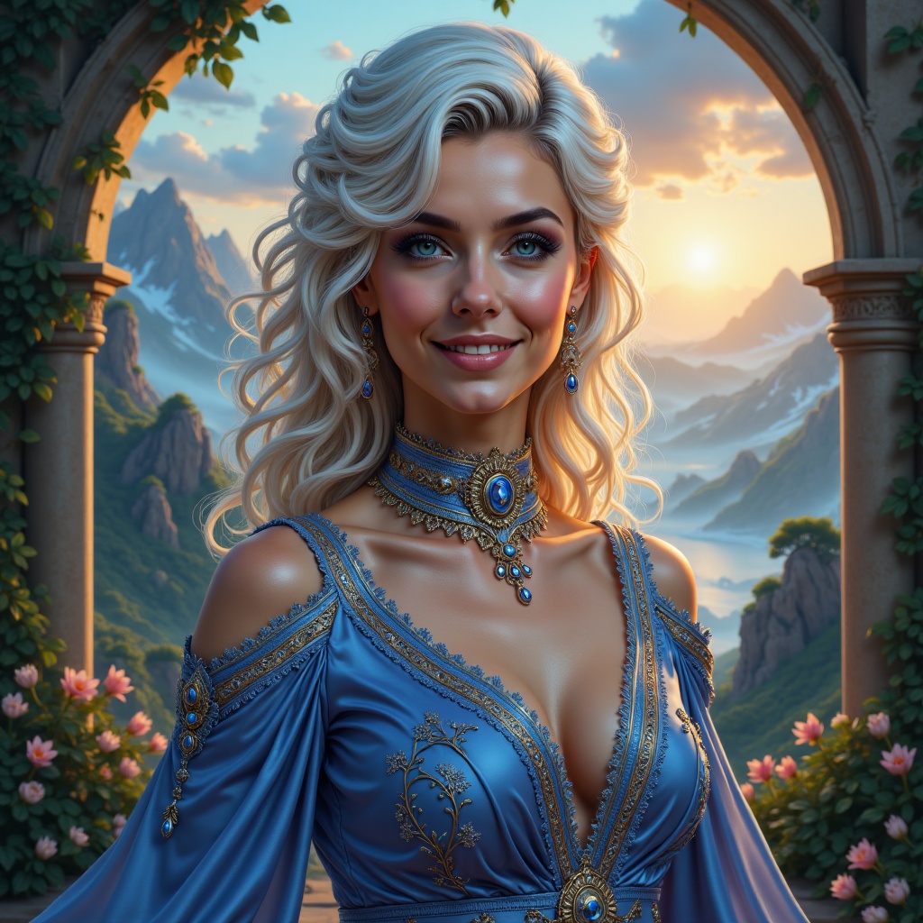 Madame Mirage looks like a happy and beautiful woman,  upper body portrait,  wonderful aura on Tensor.Art