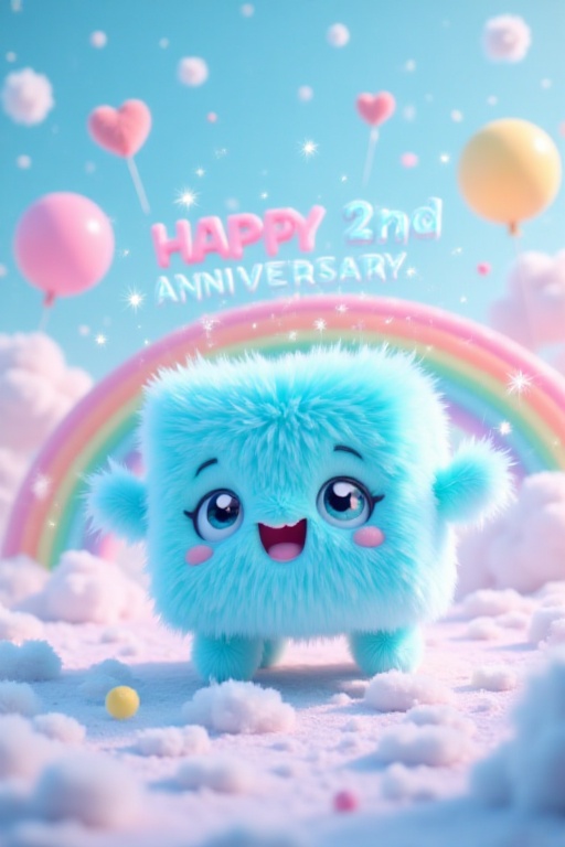 A cute TenTen II character — a soft,  fluffy,  blocky cartoon figure resembling a light blue cube with a plush on Tensor.Art