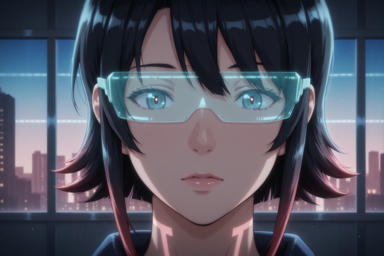 hyper-realistic photograph,  deep bokeh tele lens 24mm,  cyberpunk girl with holographic visor on Tensor.Art
