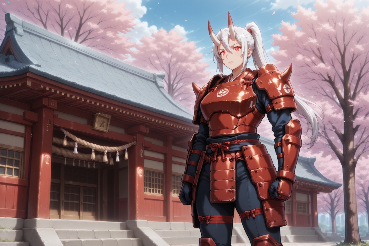 oni woman,  white hair,  long ponytail on Tensor.Art