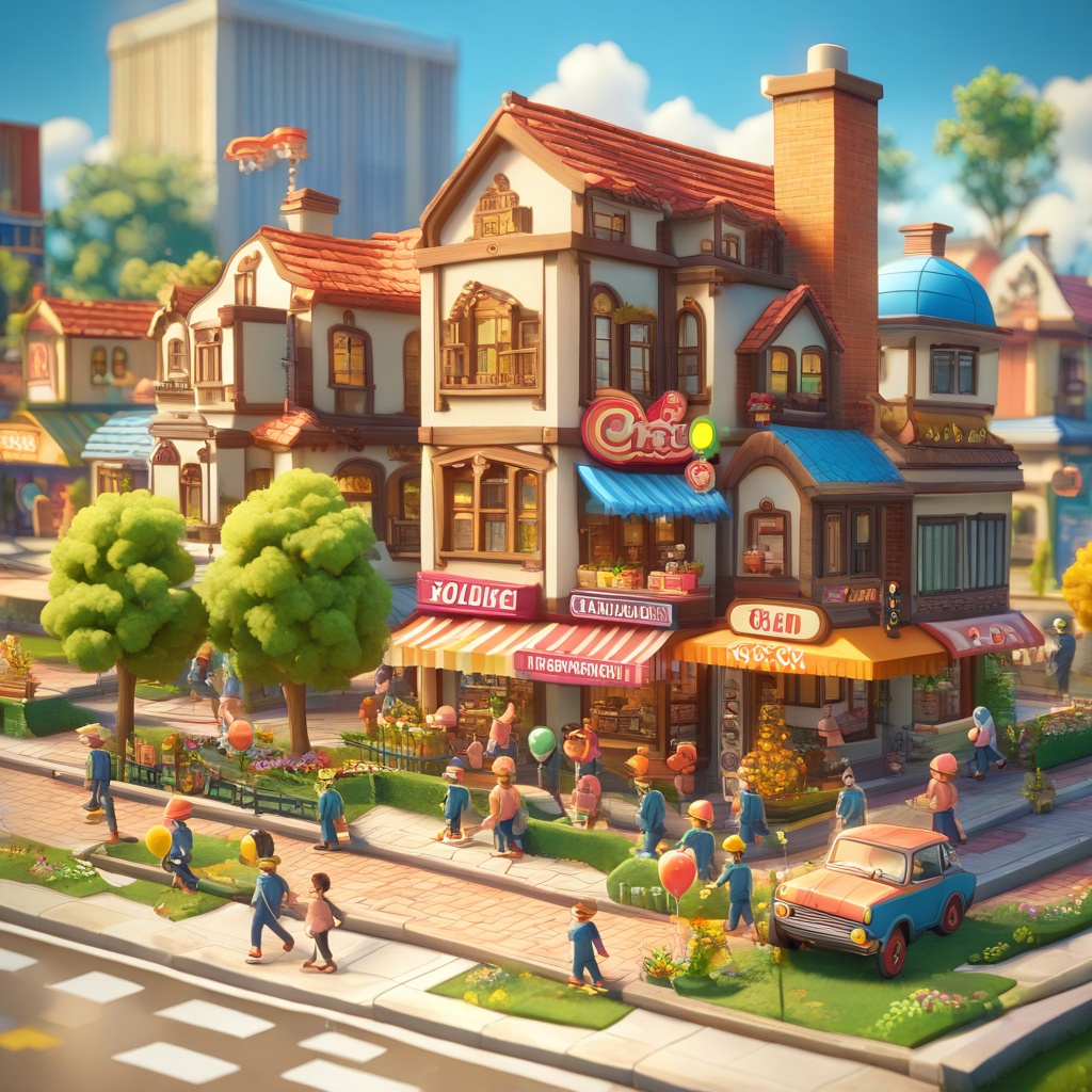 isometric view,  cute road,  shops on Tensor.Art