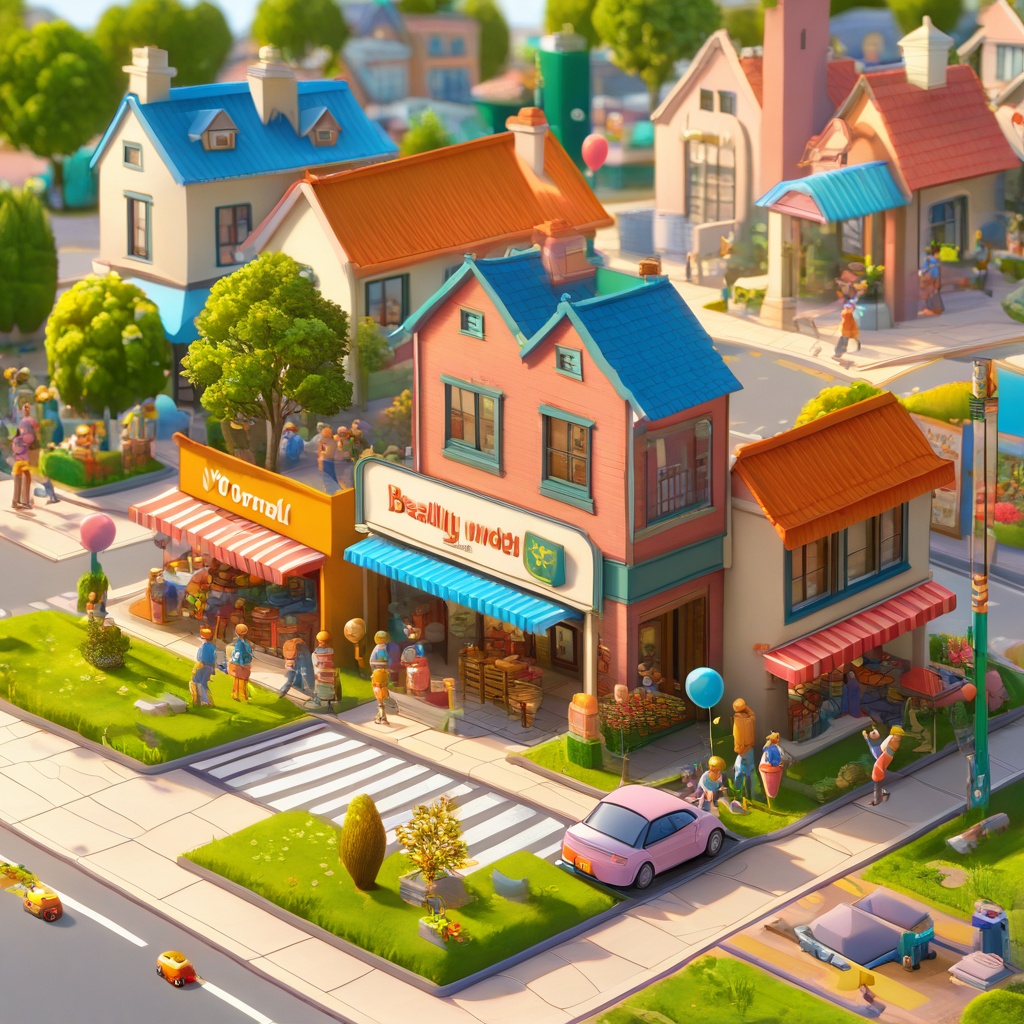 isometric view,  cute road,  shops on Tensor.Art