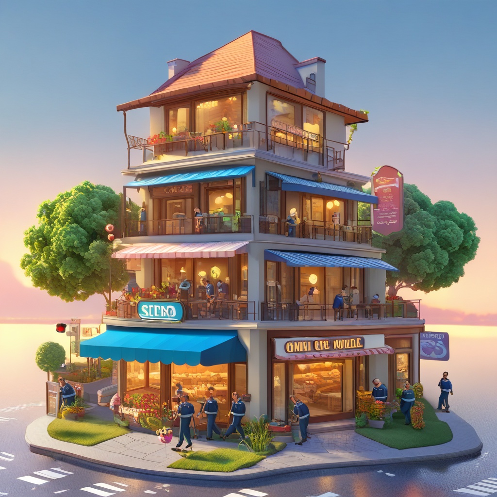 isometric view,  cute road,  shops on Tensor.Art