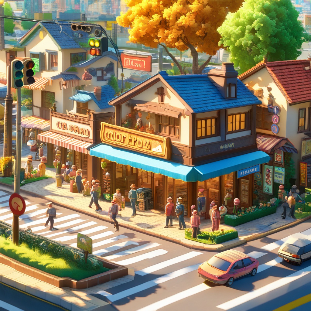 isometric view,  cute road,  shops on Tensor.Art