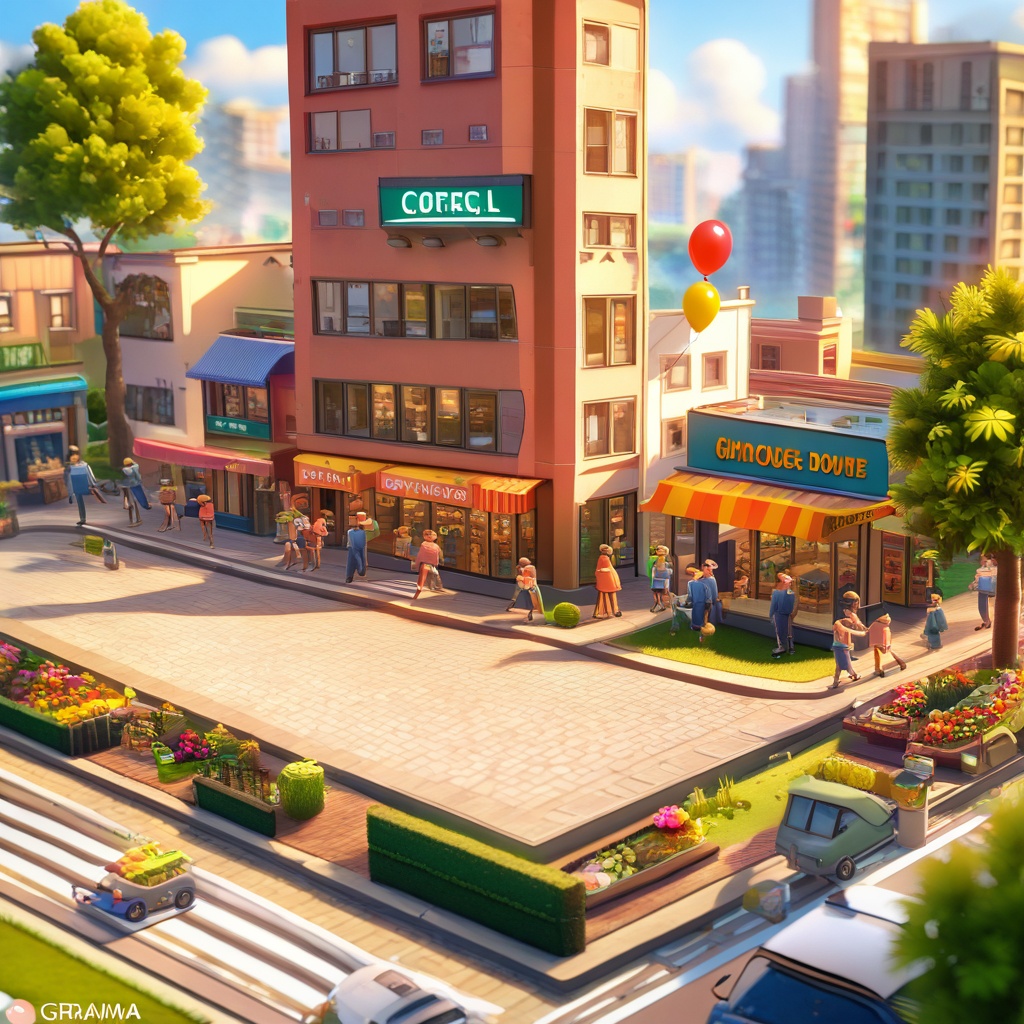 isometric view,  cute road,  shops on Tensor.Art
