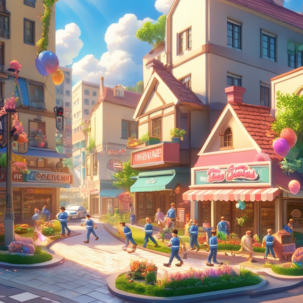 isometric view,  cute road,  shops on Tensor.Art