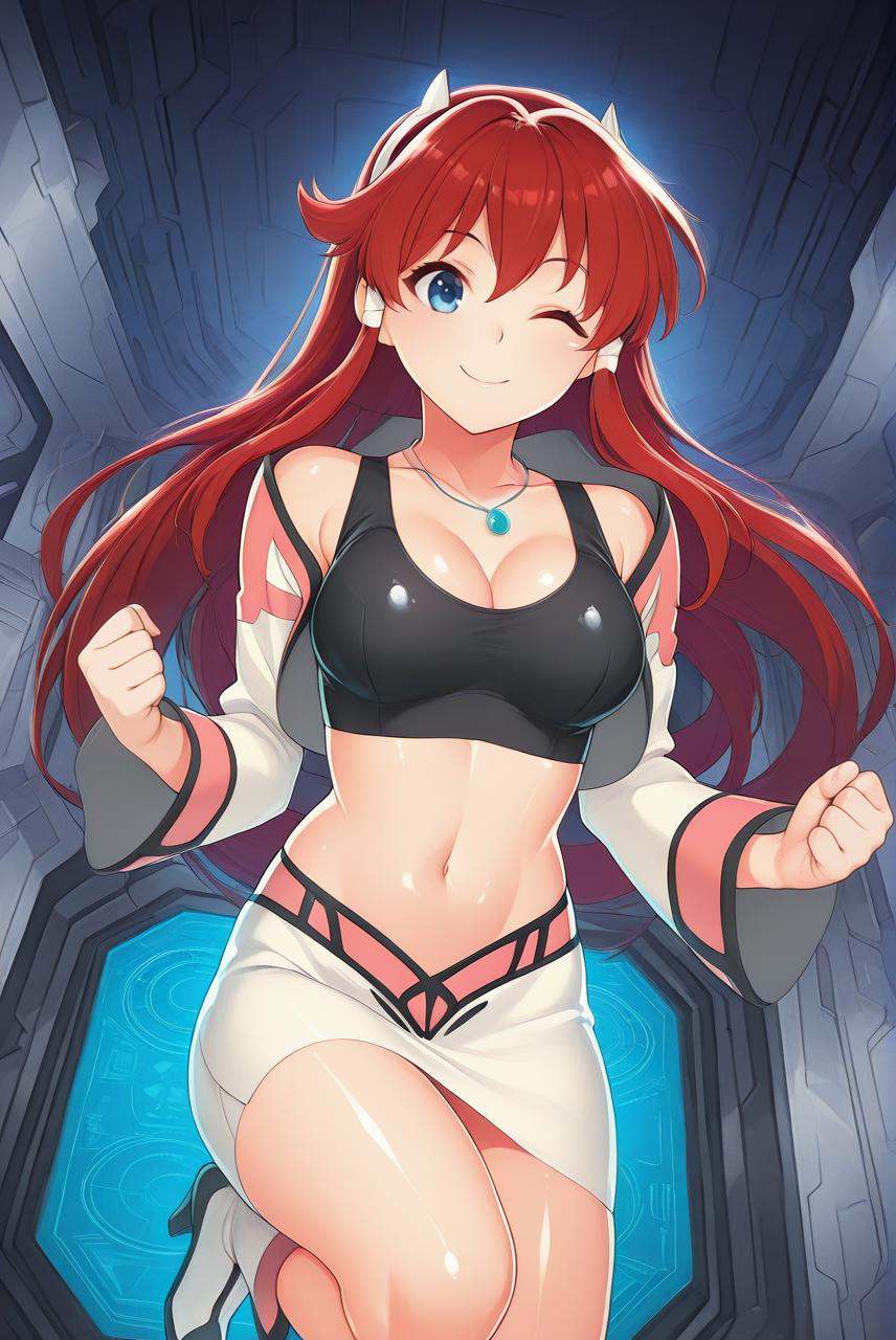 Dita_Liebely,  long red hair,  sidelocks on Tensor.Art