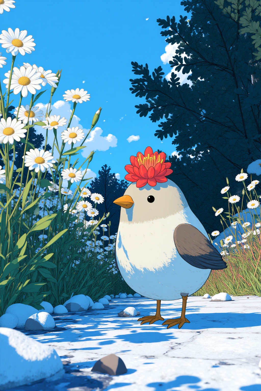 ddd a bird is standing on a patch of snow-covered ground. The bird's head is facing towards the left side of the frame ado...
