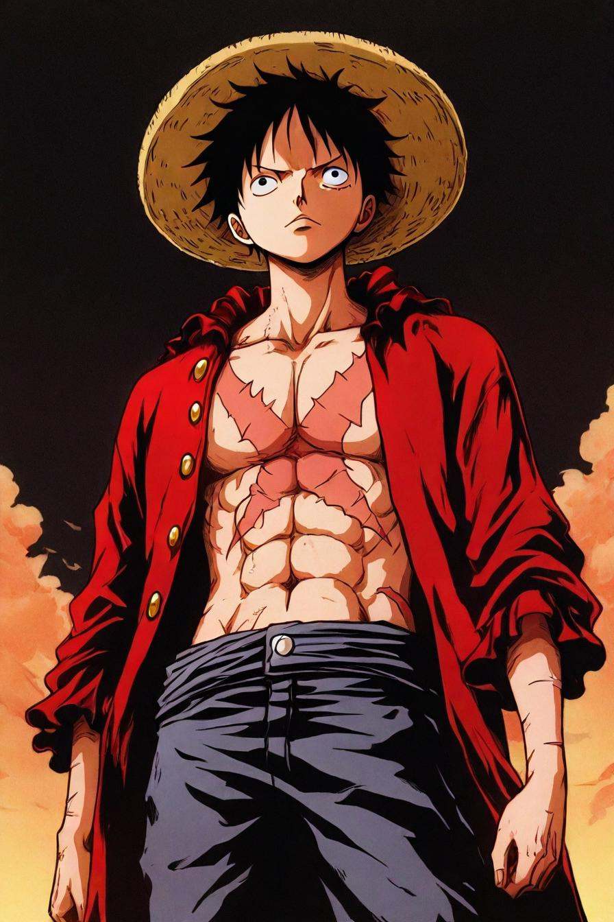 Luffy,  red jacket,  scar on chest on Tensor.Art