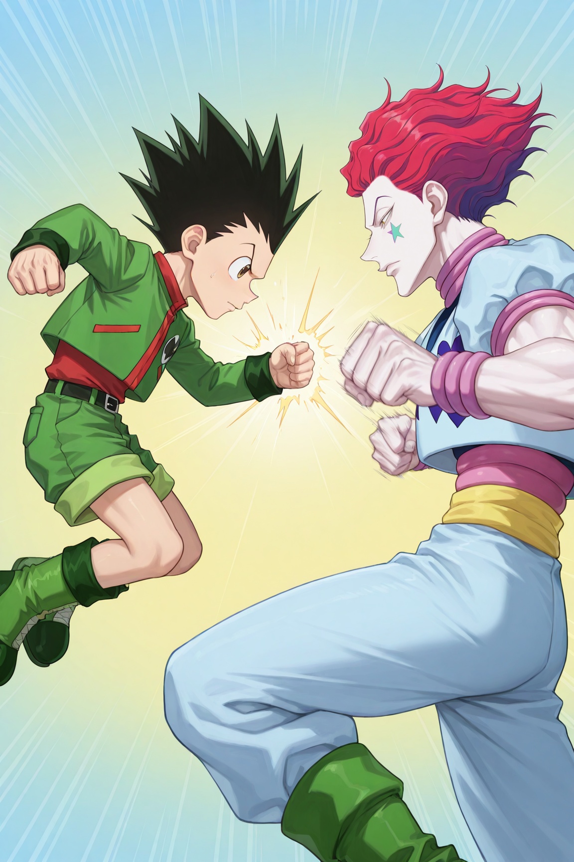 duo focus,  male focus BREAK hisoka,  pink hair on Tensor.Art