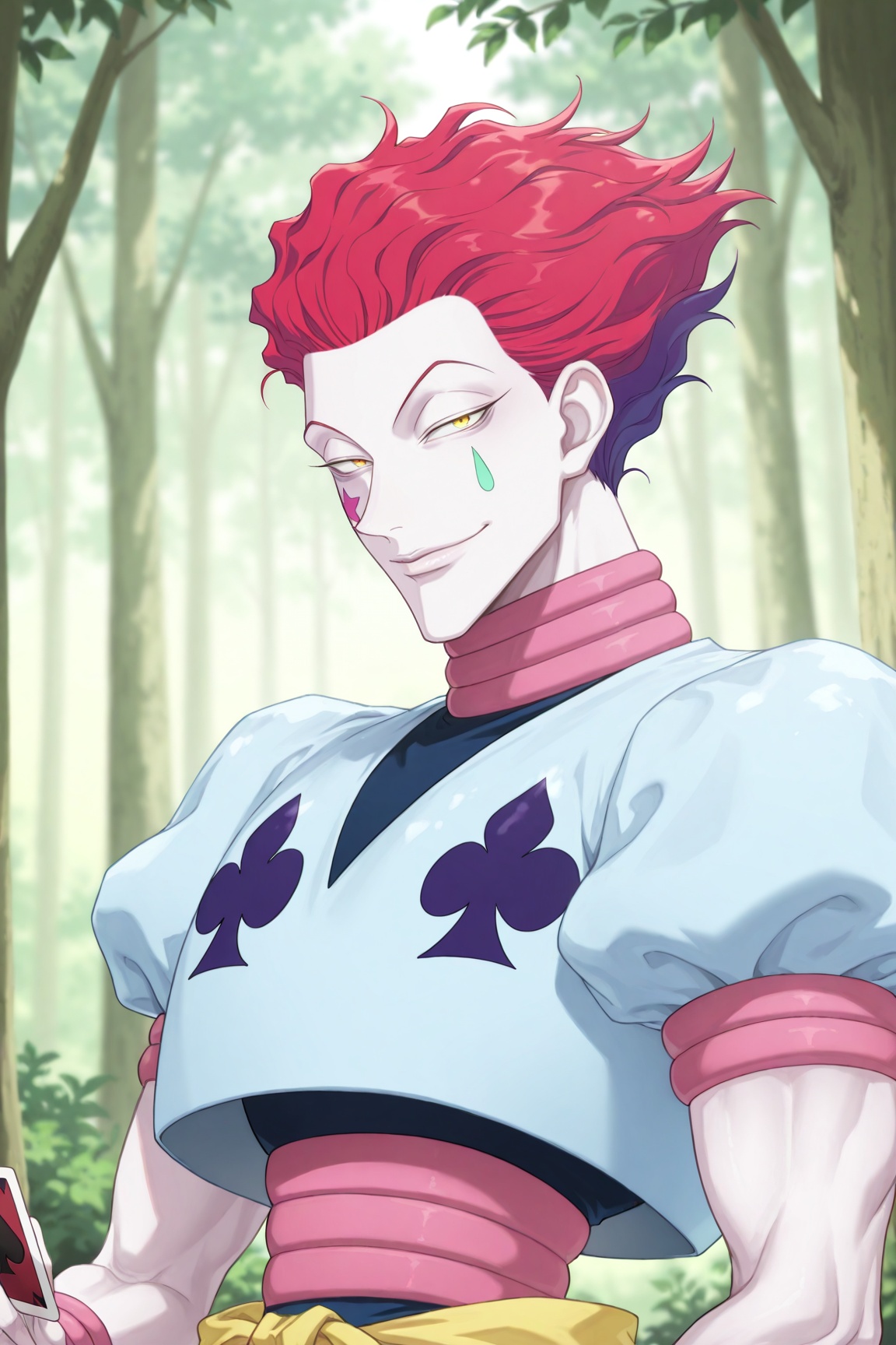 hisoka,  pink hair,  yellow eyes on Tensor.Art