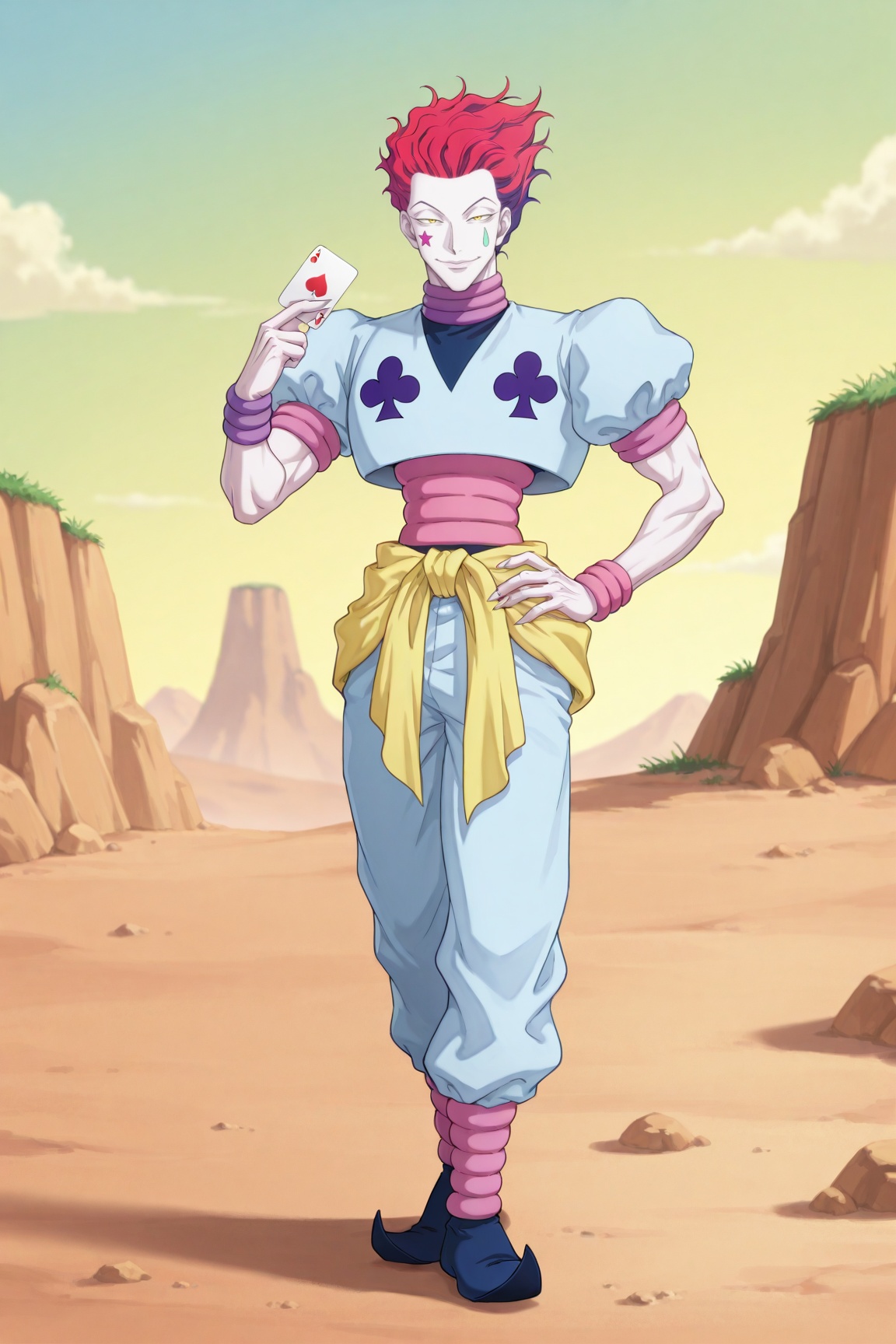 hisoka,  pink hair,  yellow eyes on Tensor.Art