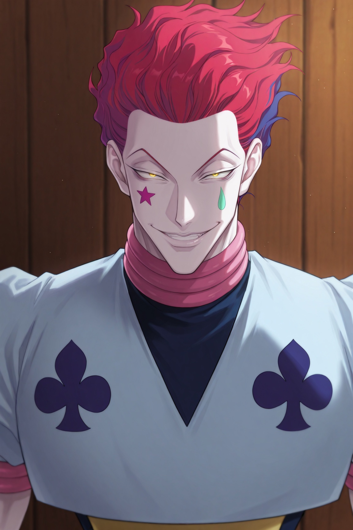 hisoka,  pink hair,  yellow eyes on Tensor.Art