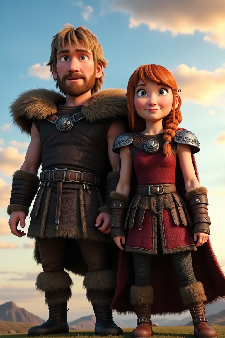 httyd_hiccup,  httyd_astrid,  standing side by side on Tensor.Art