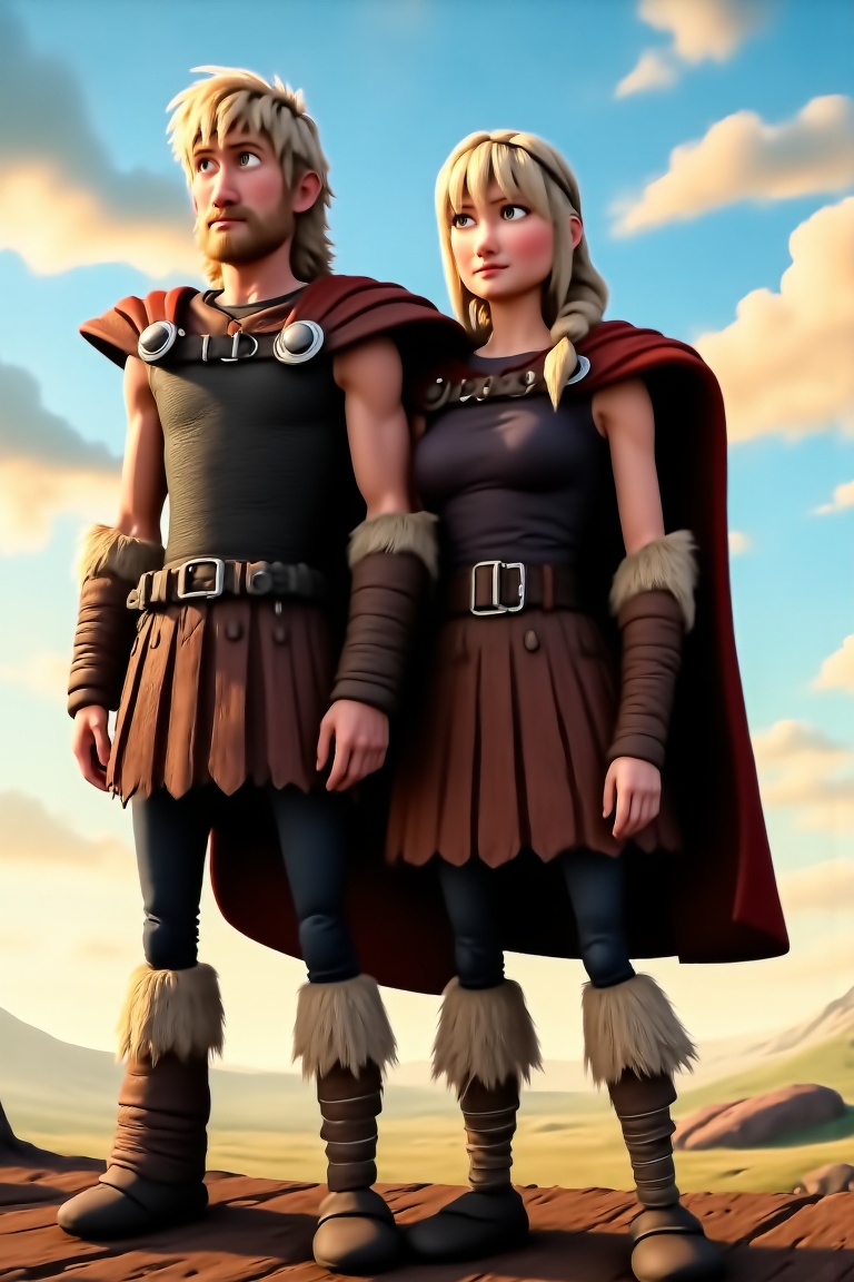 httyd_hiccup,  httyd_astrid,  standing side by side on Tensor.Art