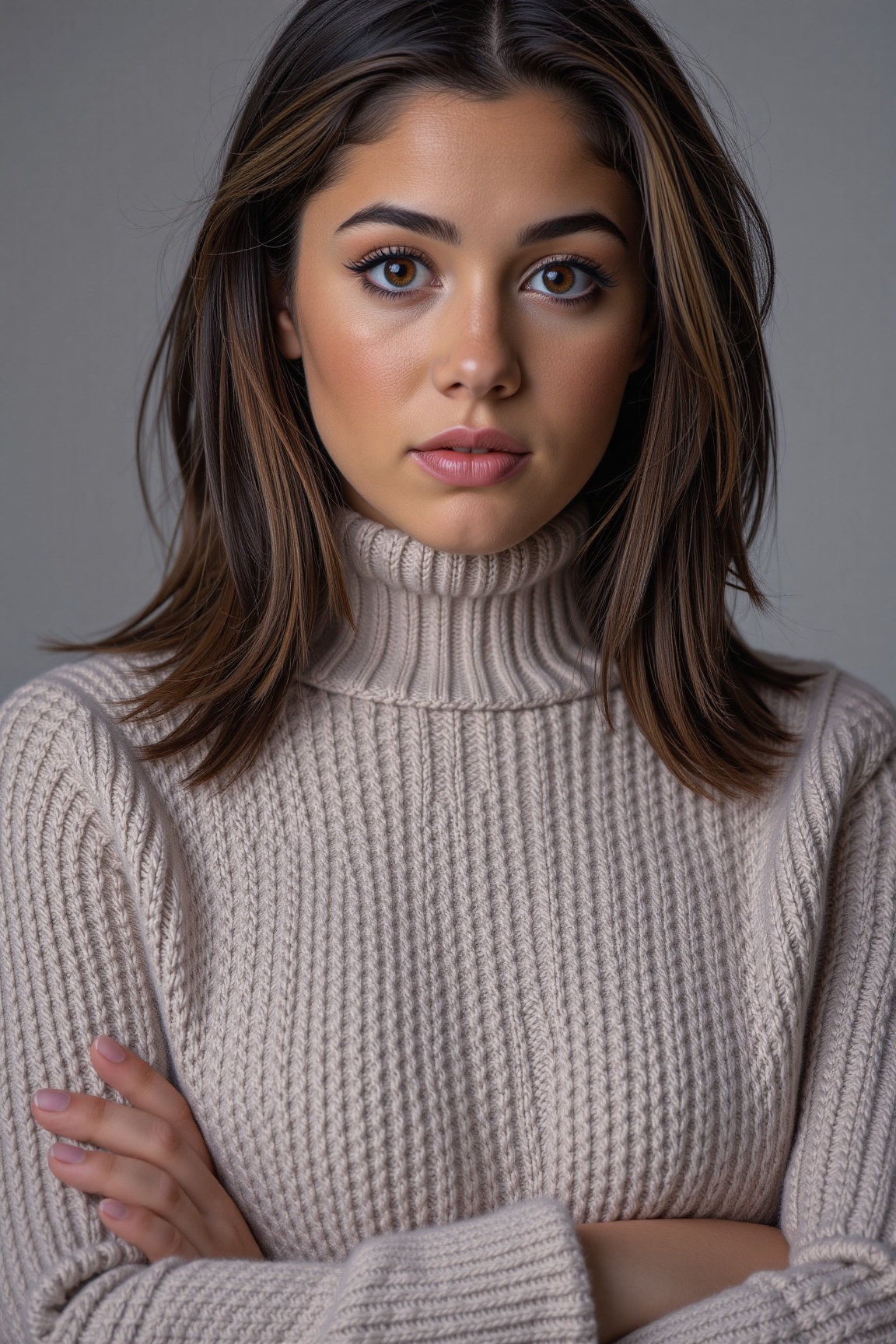 "A highly detailed fine art upper body portrait photo of a tanned-skin latina girl with long hair,  hazel eyes SAStyle,  w...