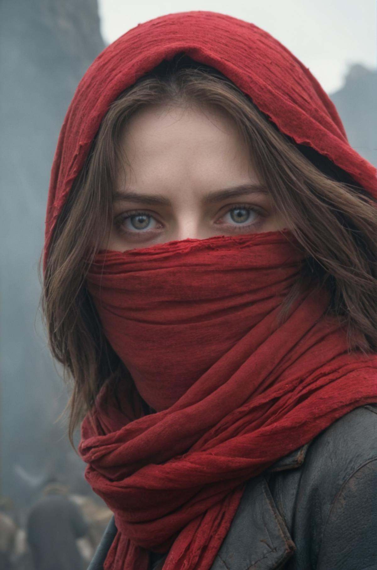 Woman,  red scarf on face,  character portrait on Tensor.Art