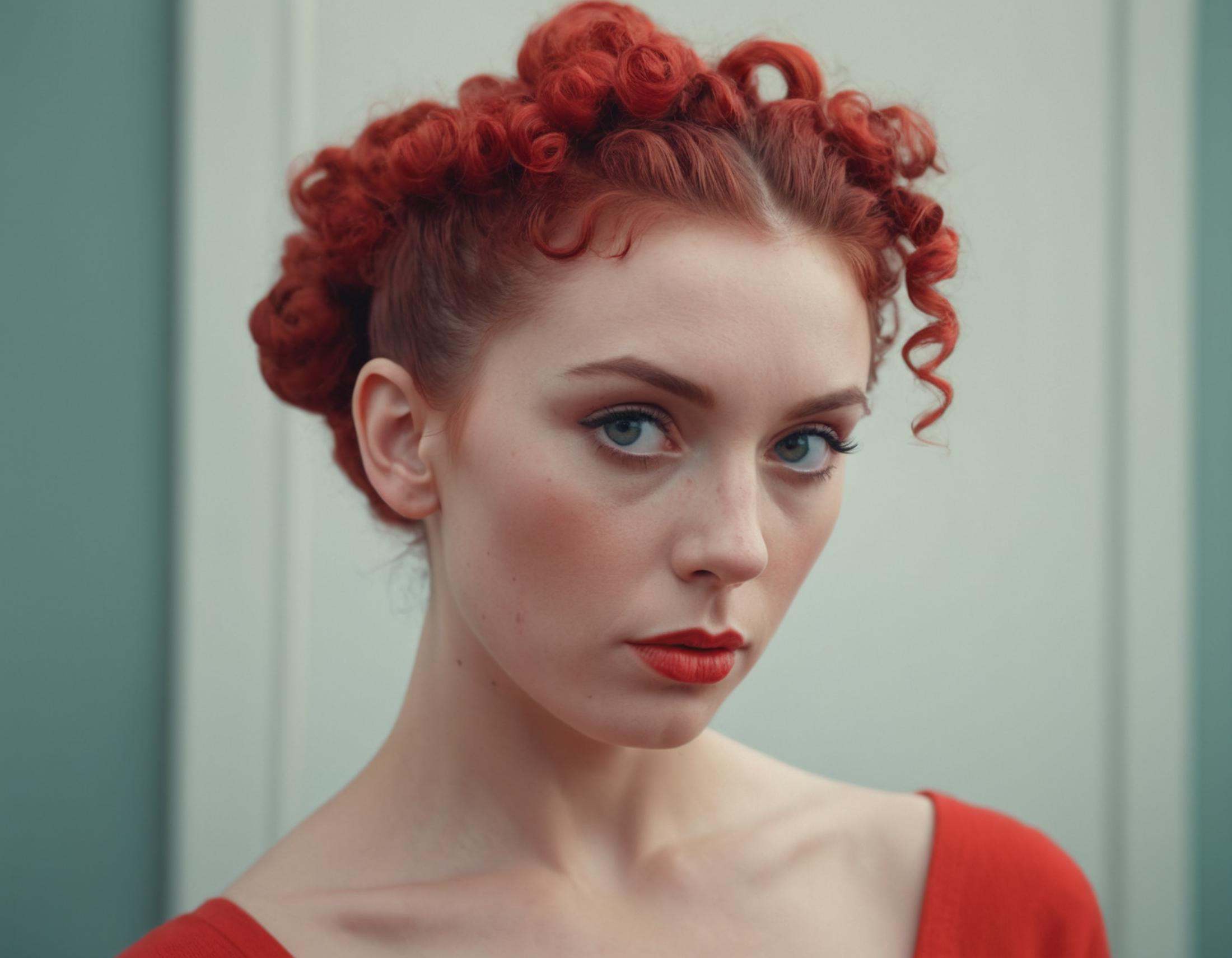 cinematic photo analog style portrait of an Digital art of northern irish woman with Red Chignon hair ,  photorealistic,...