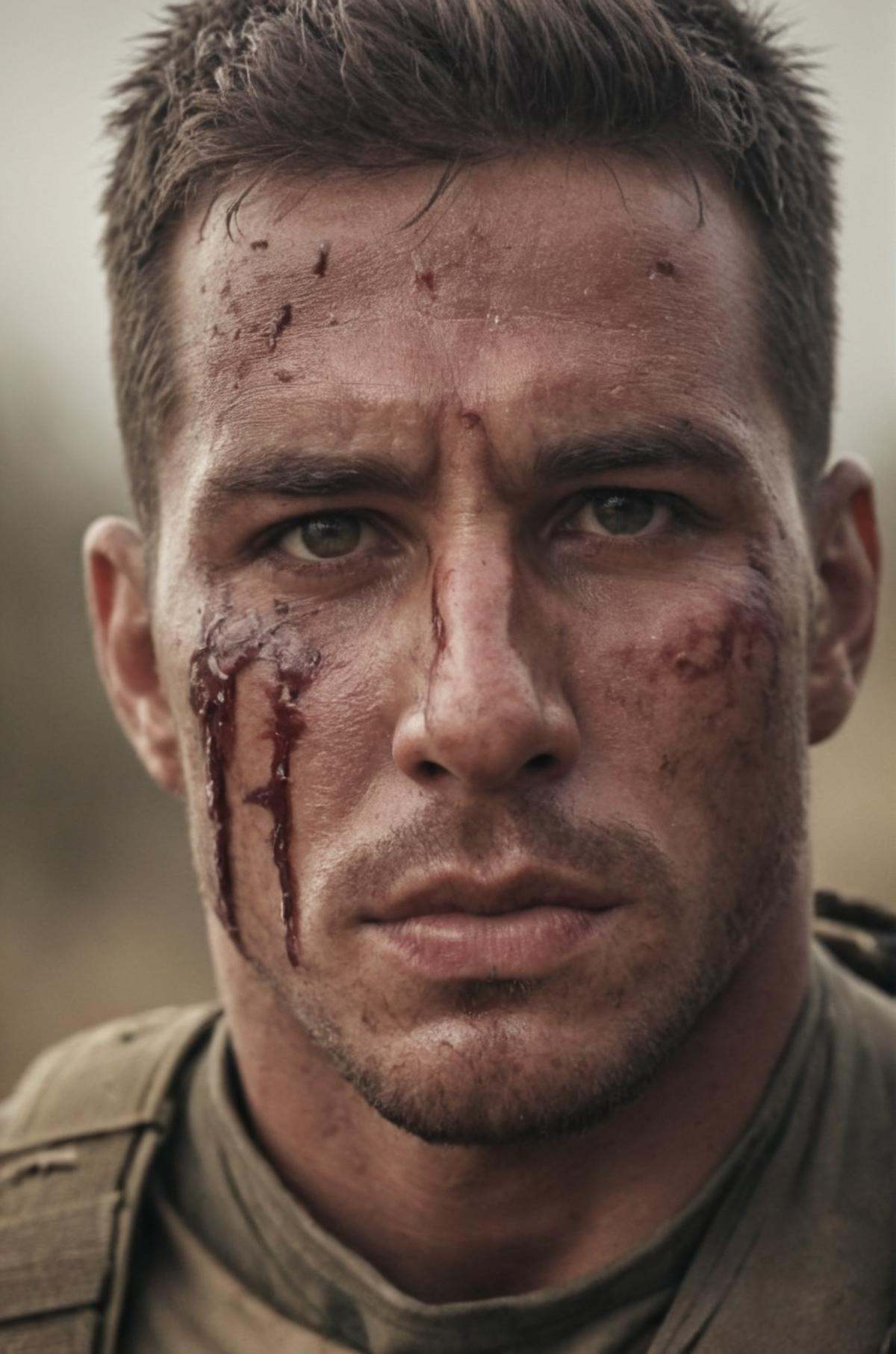 cinematic portrait of wounded action hero on Tensor.Art