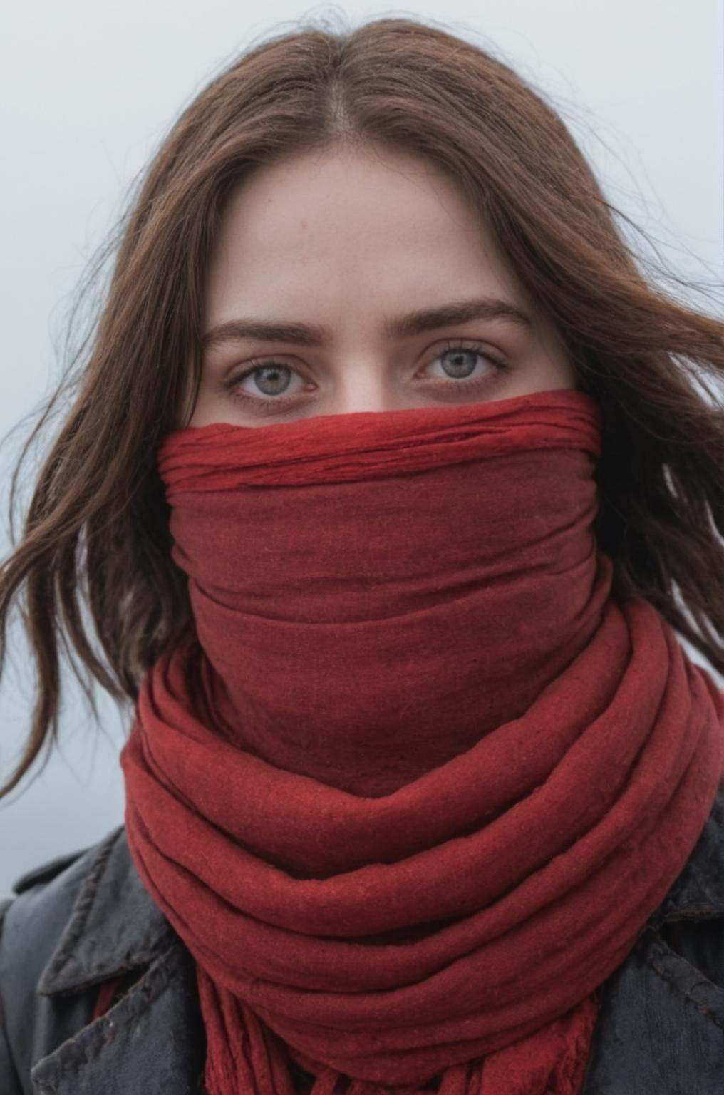 Woman,  red scarf on face,  character portrait on Tensor.Art