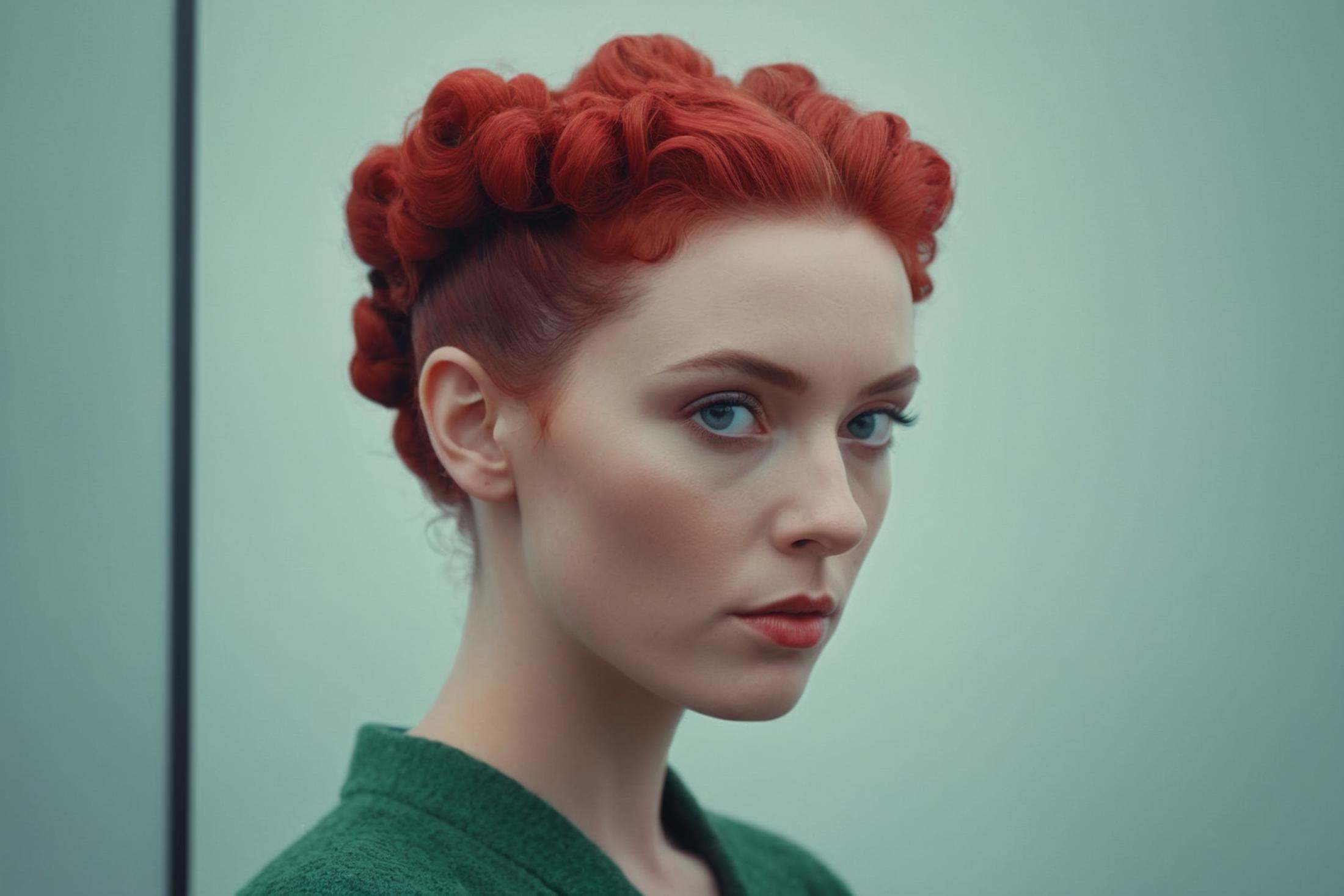 cinematic photo analog style portrait of an Digital art of northern irish woman with Red Chignon hair ,  photorealistic,...