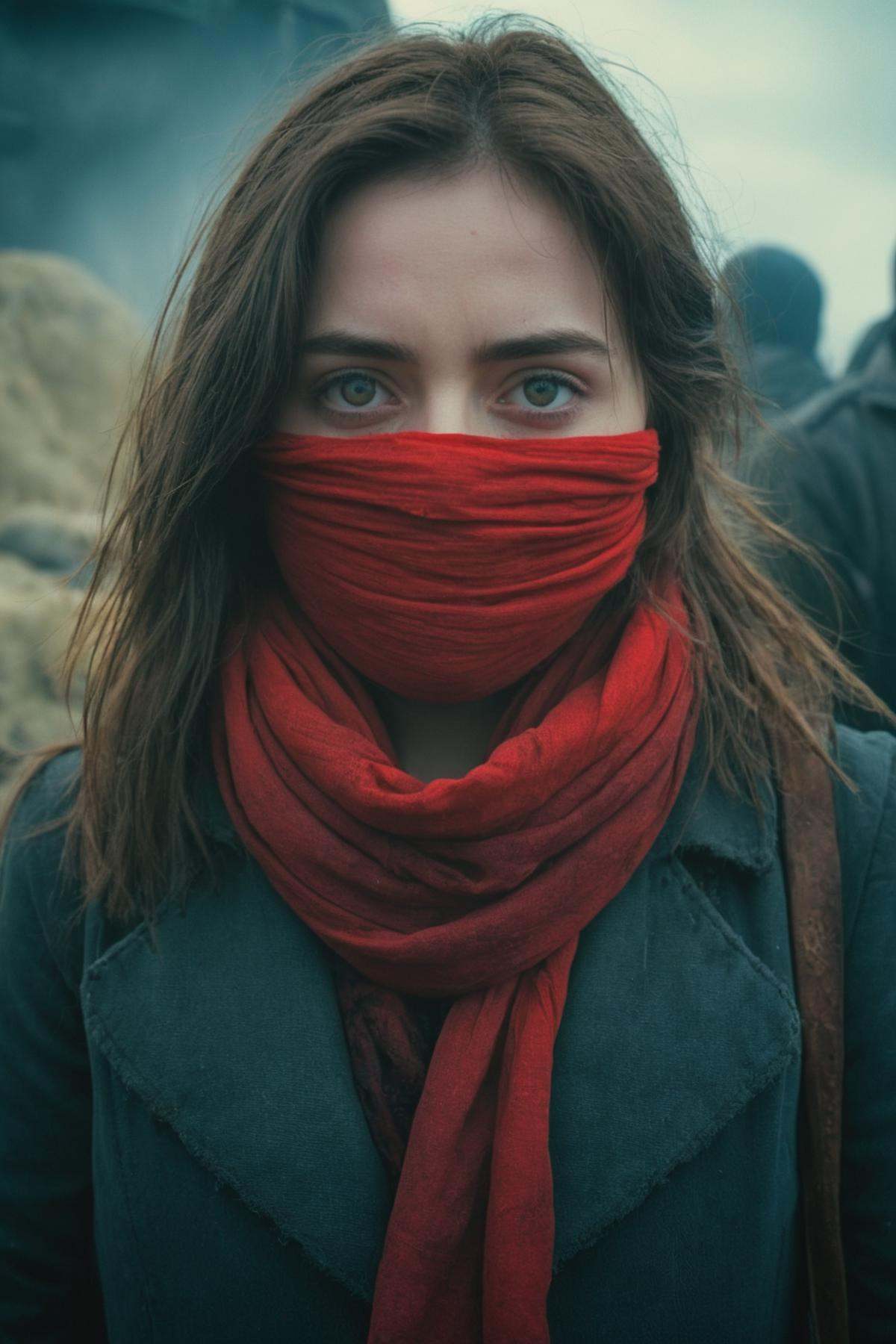 Woman,  red scarf on face,  character portrait on Tensor.Art