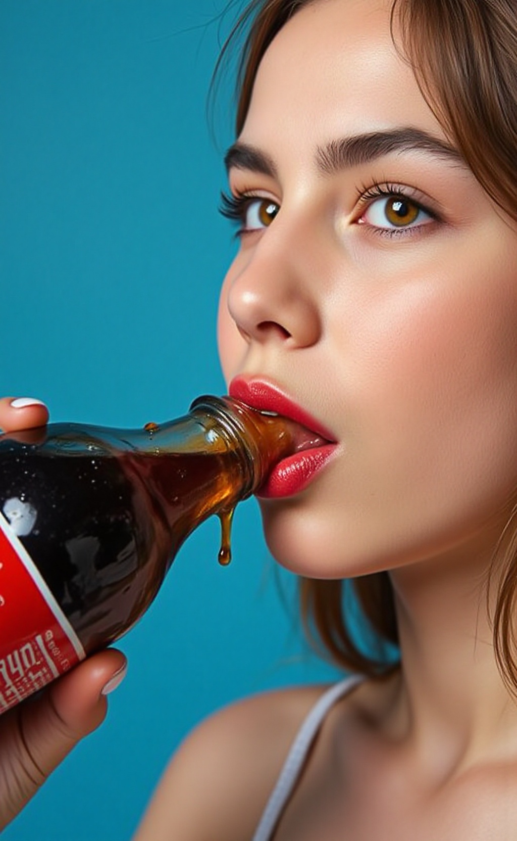 Highly detailed 8k digital photograph. The camera angle is slightly tilted upwards,  capturing a close-up of the mouth eng...