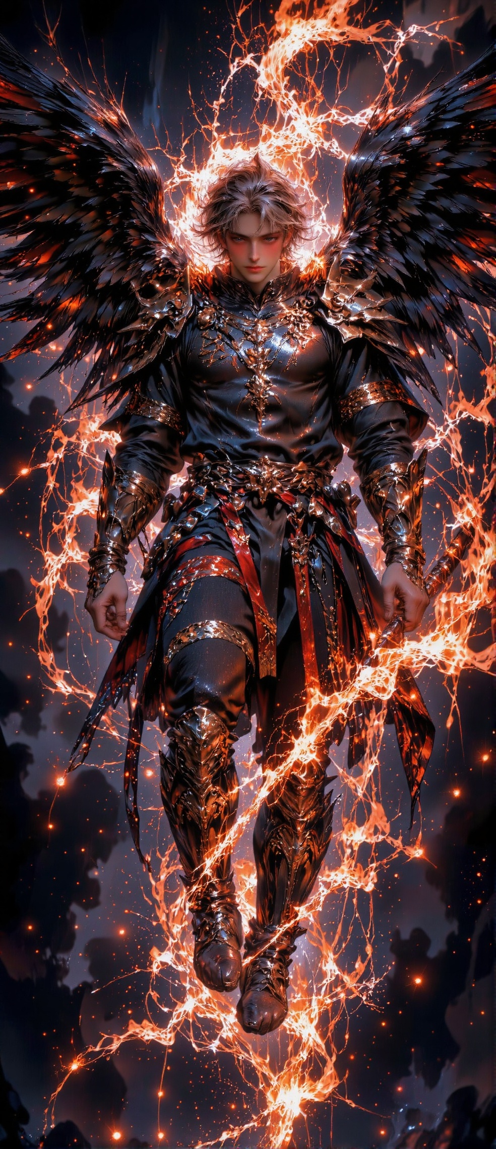 A man standing fly wings,  medieval armor,  gold on Tensor.Art