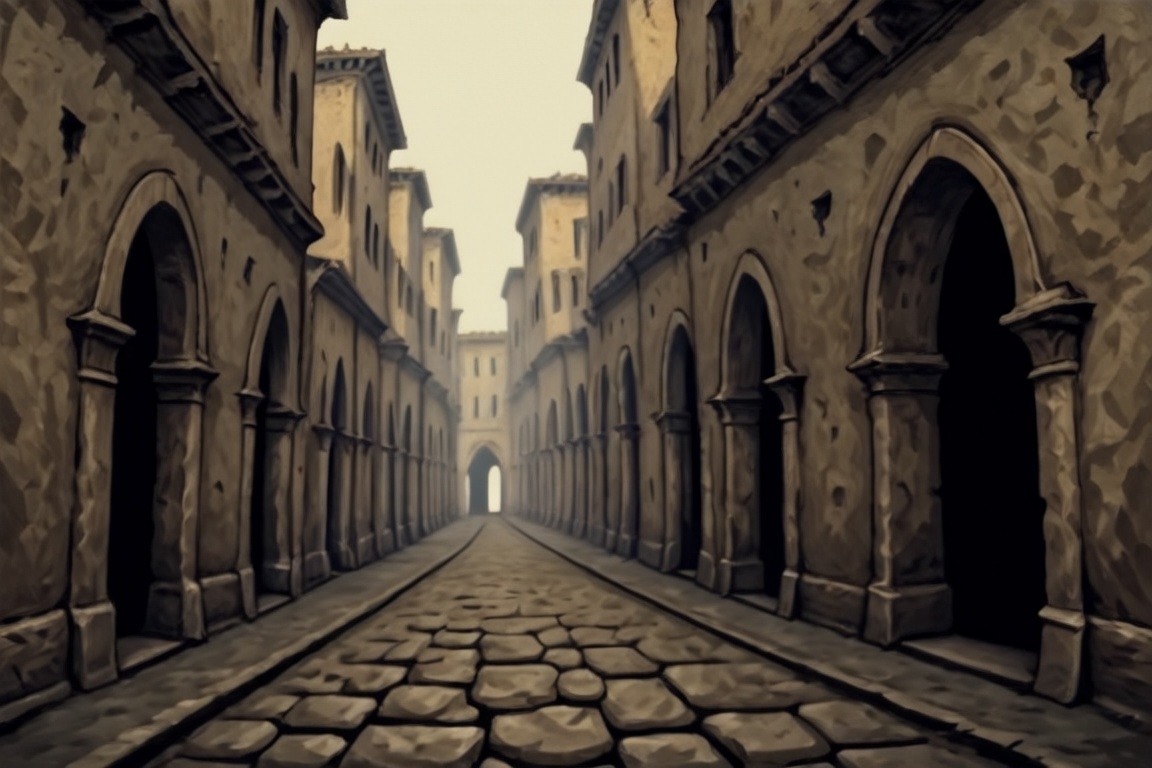 A high-quality DFStyleAnima illustration of a cinematic fantasy scene with a massive,  ancient stone archway inside a spra...
