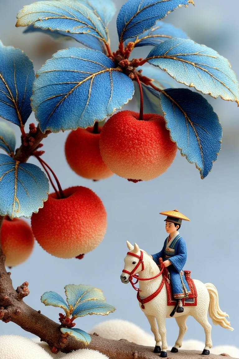 This image depicts a detailed and intricate scene that combines elements of nature and traditional attire The background f...